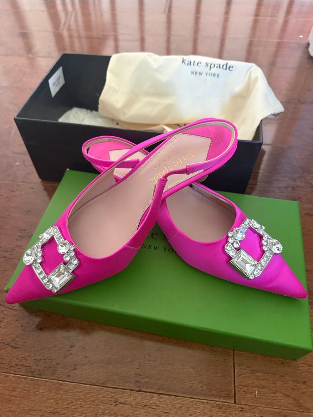 kate spade Hot Pink Crystal-Embellished Slingback Flats